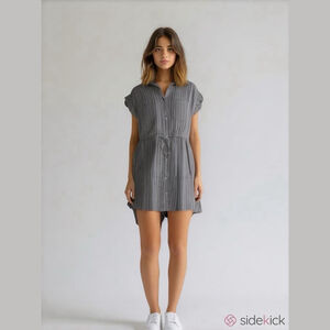 Japna Nautical Pinstripe Coastal Soft Girl Relaxed Button Up Crisp Casual Dress